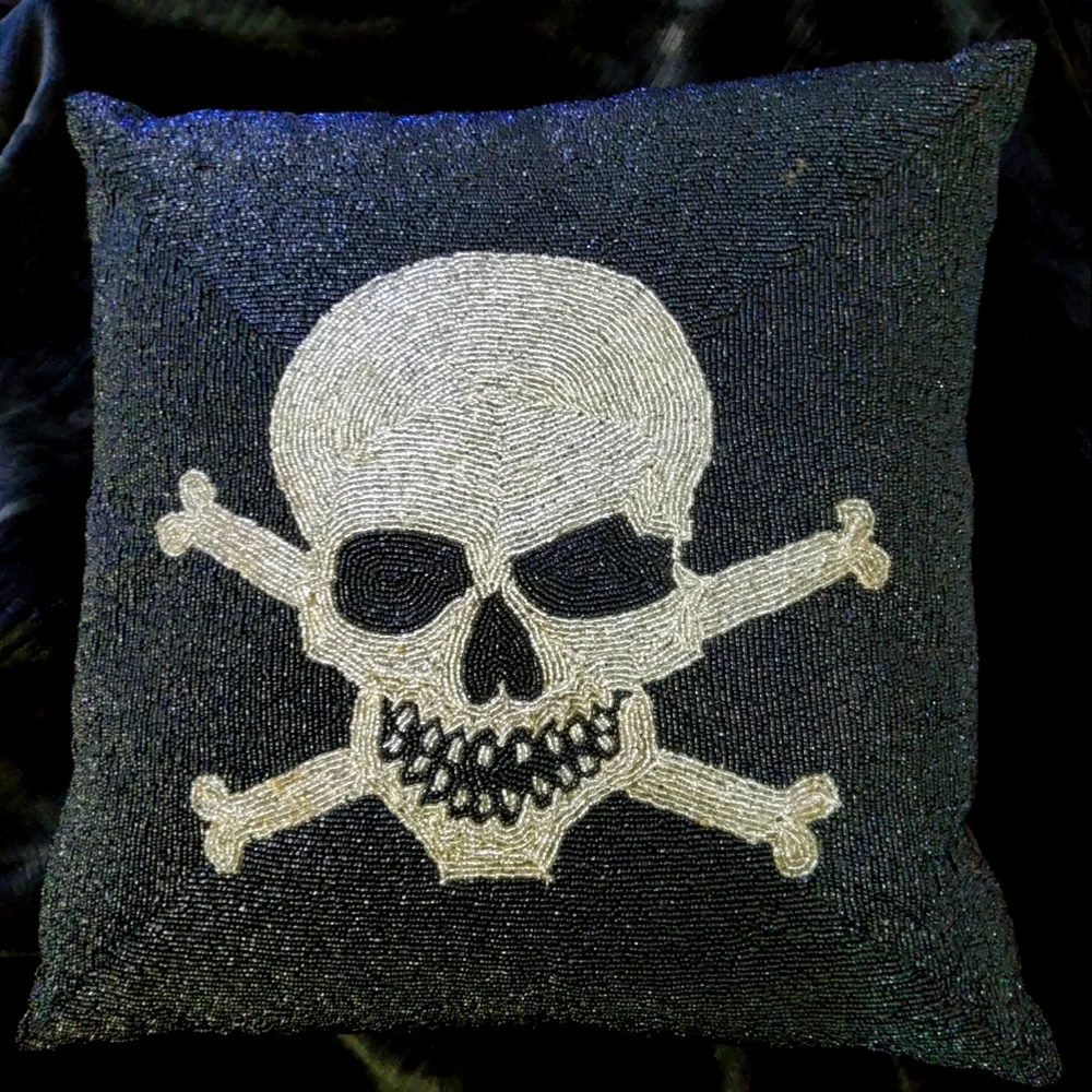 Z GALLERIE Skull Beaded Pillow.